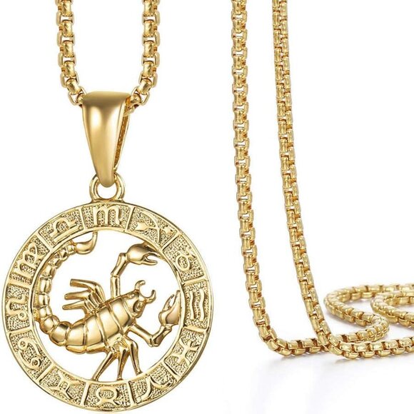 Gold Plated Zodiac Sign Pendant Necklace for Women Men Leo AriesConstellation Ho - Picture 1 of 6